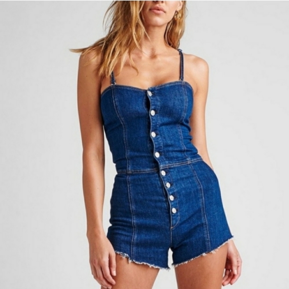 Hudson Jeans Milla Bustier Denim Romper Playsuit in Unforgettable Blue Size S